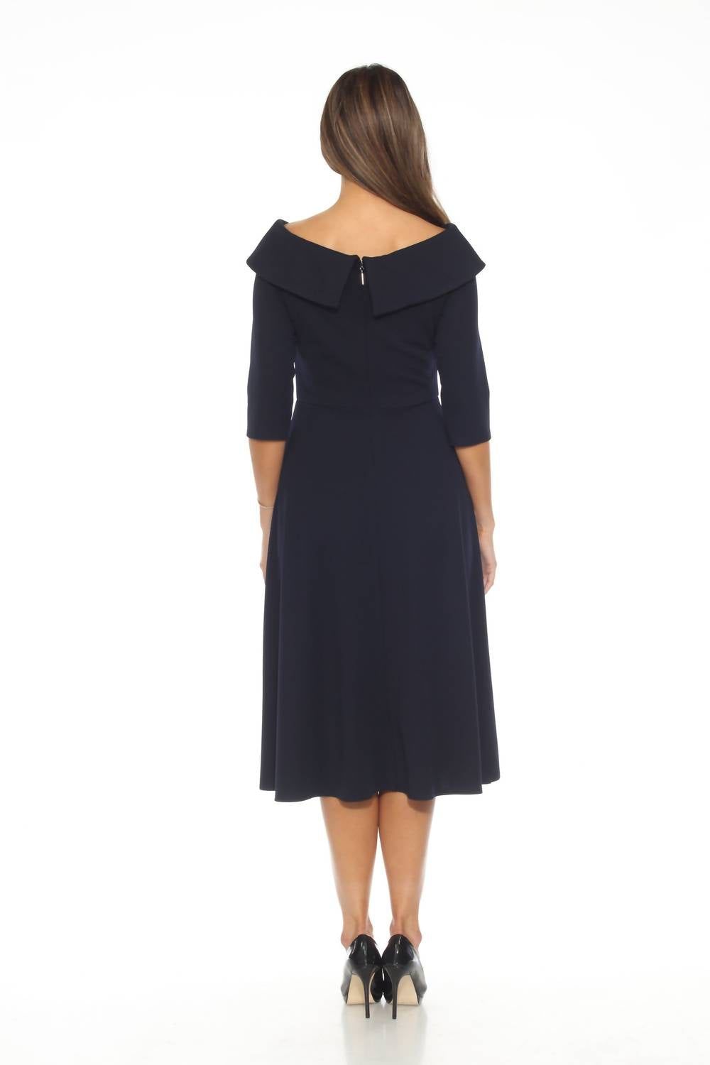 Joseph Ribkoff - Rhinestone Buckle Off-shoulder Midi Dress