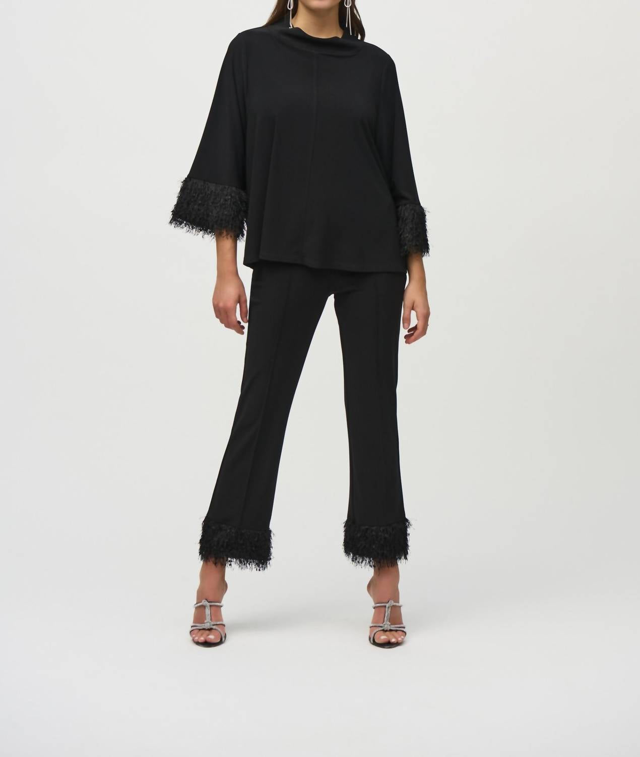 Joseph Ribkoff - Fringe Cuffs Mock Neck Boxy Top