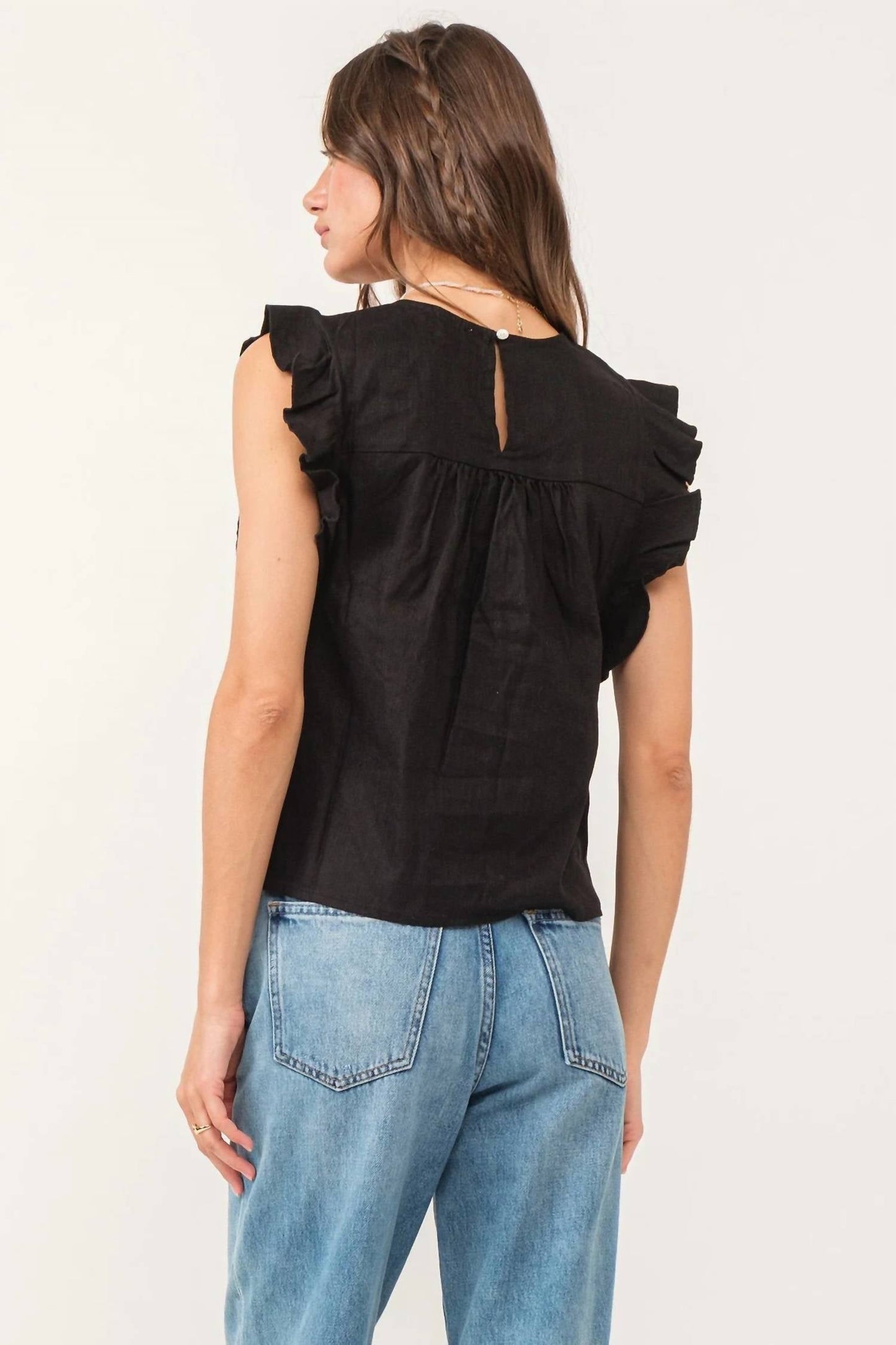 Another Love - Anelia Black Linen Petal Sleeve Top