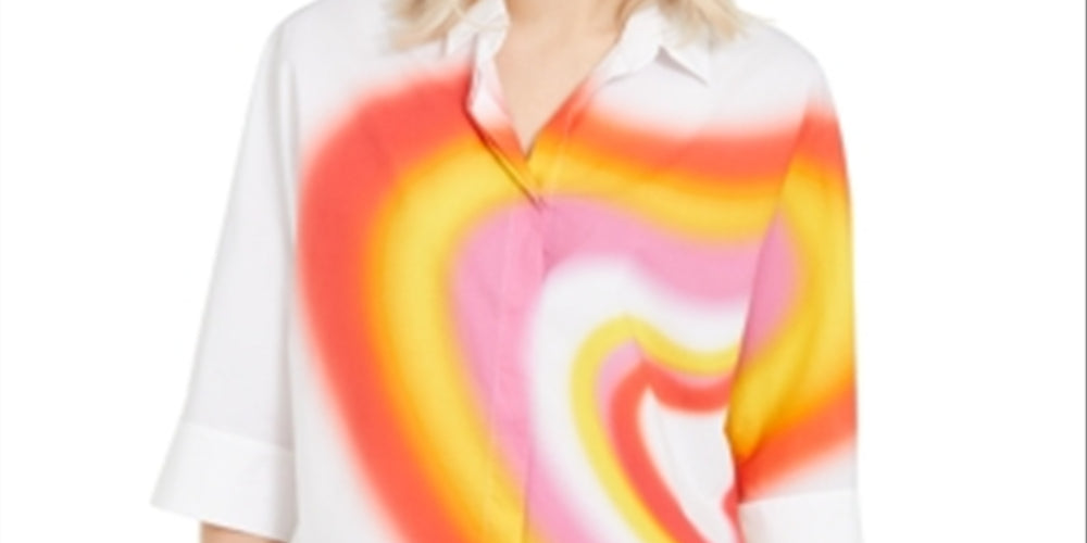 Escada Women's Cotton Printed Tunic Shirt White Size 44