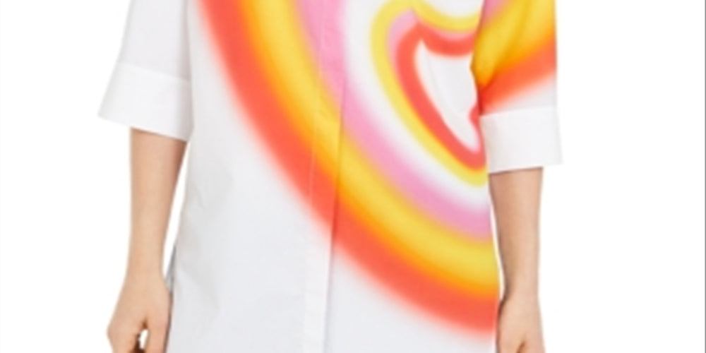 Escada Women's Cotton Printed Tunic Shirt White Size 44