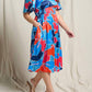 Doe And Rae - Floral V-neck Flutter Short Sleeve Smocked Waist Dress