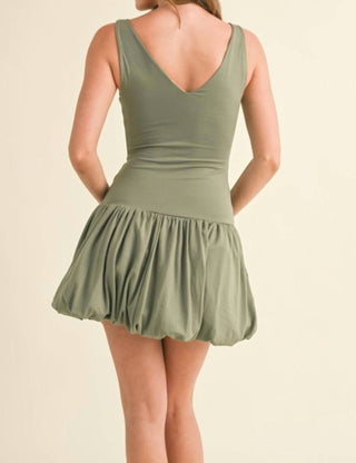 Klesis - V-Neck Drop Waist Bubble Mini Dress