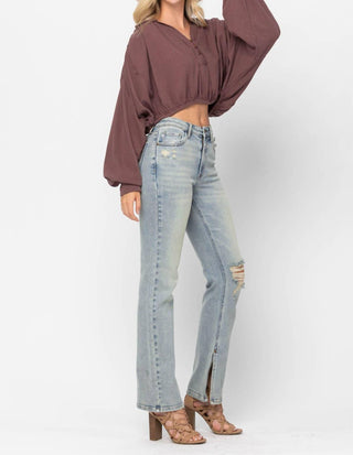 Judy Blue - High Waist Destroyed & Inseam Slit Straight Denim Jeans