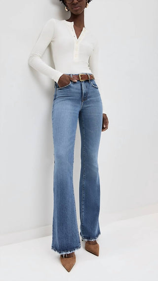 Good American - Good Legs Flare Deep V Yoke Jeans