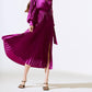 Joseph Ribkoff - Pleated Satin Belted Midi Wrap Dress