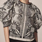 Farm Rio - Monochrome Elegance Puff-Sleeve Blouse
