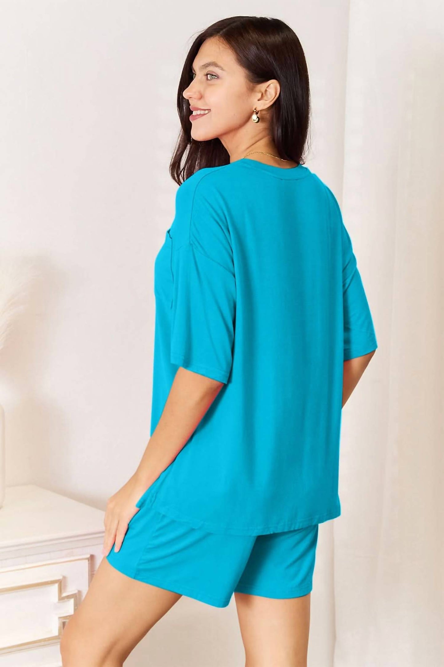 Basic Bae - Full Size Soft Rayon Half Sleeve Top And Shorts Set