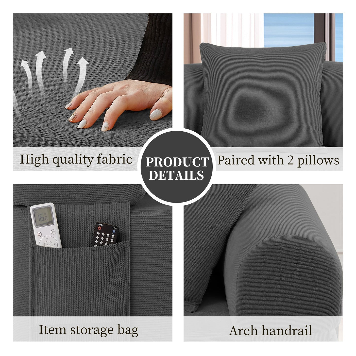 Spring Sofa with High-Quality Fabric, Pillows & Storage - Gray