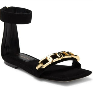 Good American - Women's Square Toe Ankle Strap Sandals With Gold Chain Detail