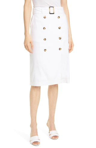 Women's Club Monaco Belted Linen Blend Pencil Skirt, Size 0 - White