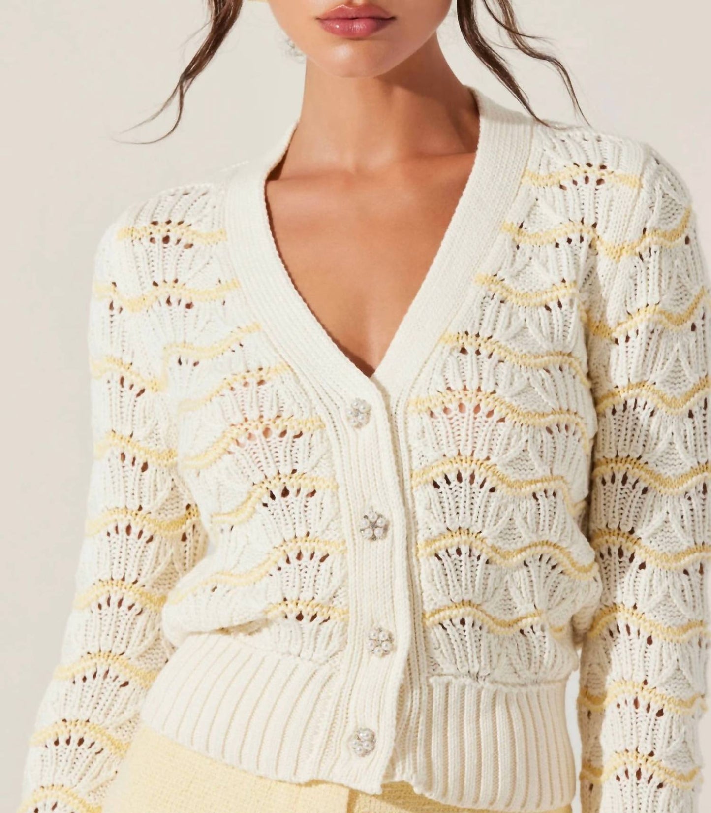 Astr - Janira Wavy Stripe Pointelle Cardigan