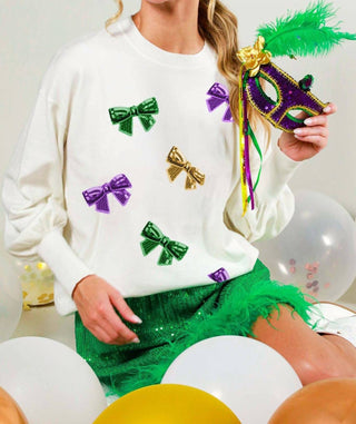 Bibi - BOW SEQUIN MARDI GRAS SWEATER TOP