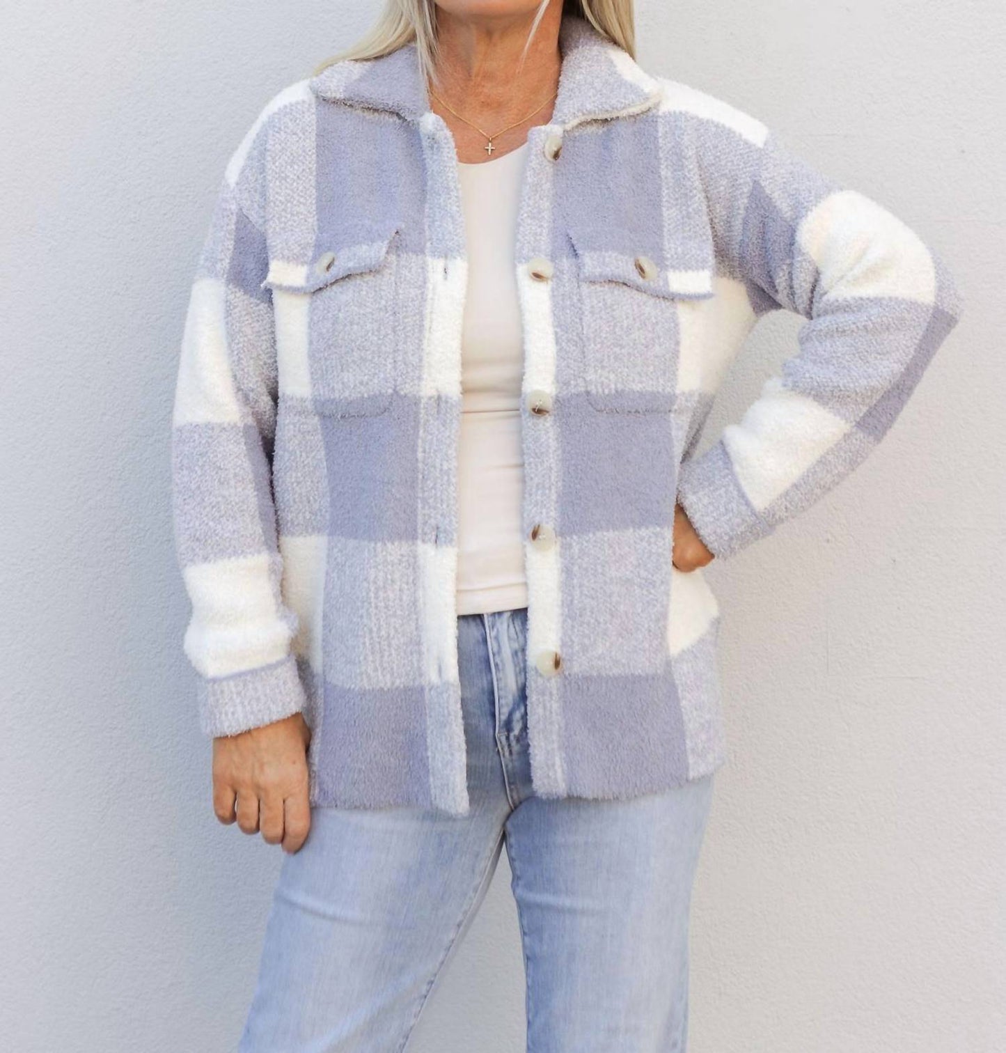 Hem & Thread - Be There For You Check Pattern Shacket Sweater