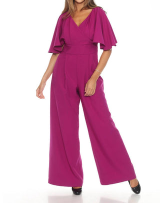 Joseph Ribkoff - Flutter Sleeves Wide Leg Jumpsuit