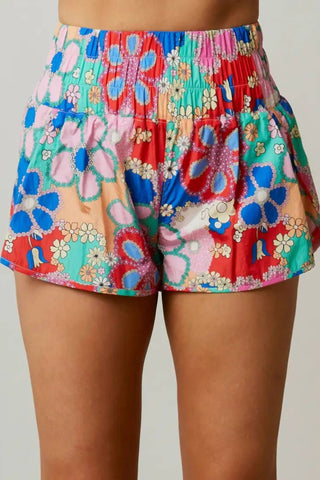 Peach Love - Floral Print Sporty Shorts