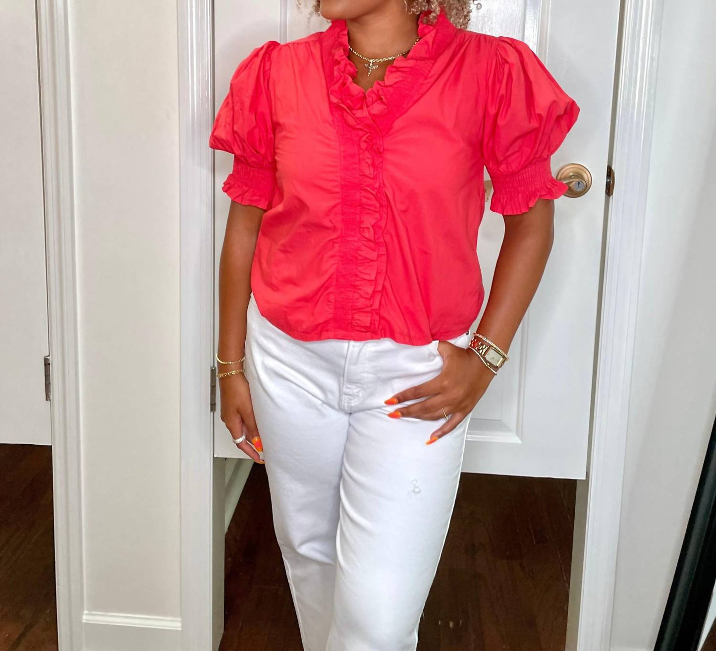 &Merci - Matera Ruffle Trim Puff Sleeves Blouse
