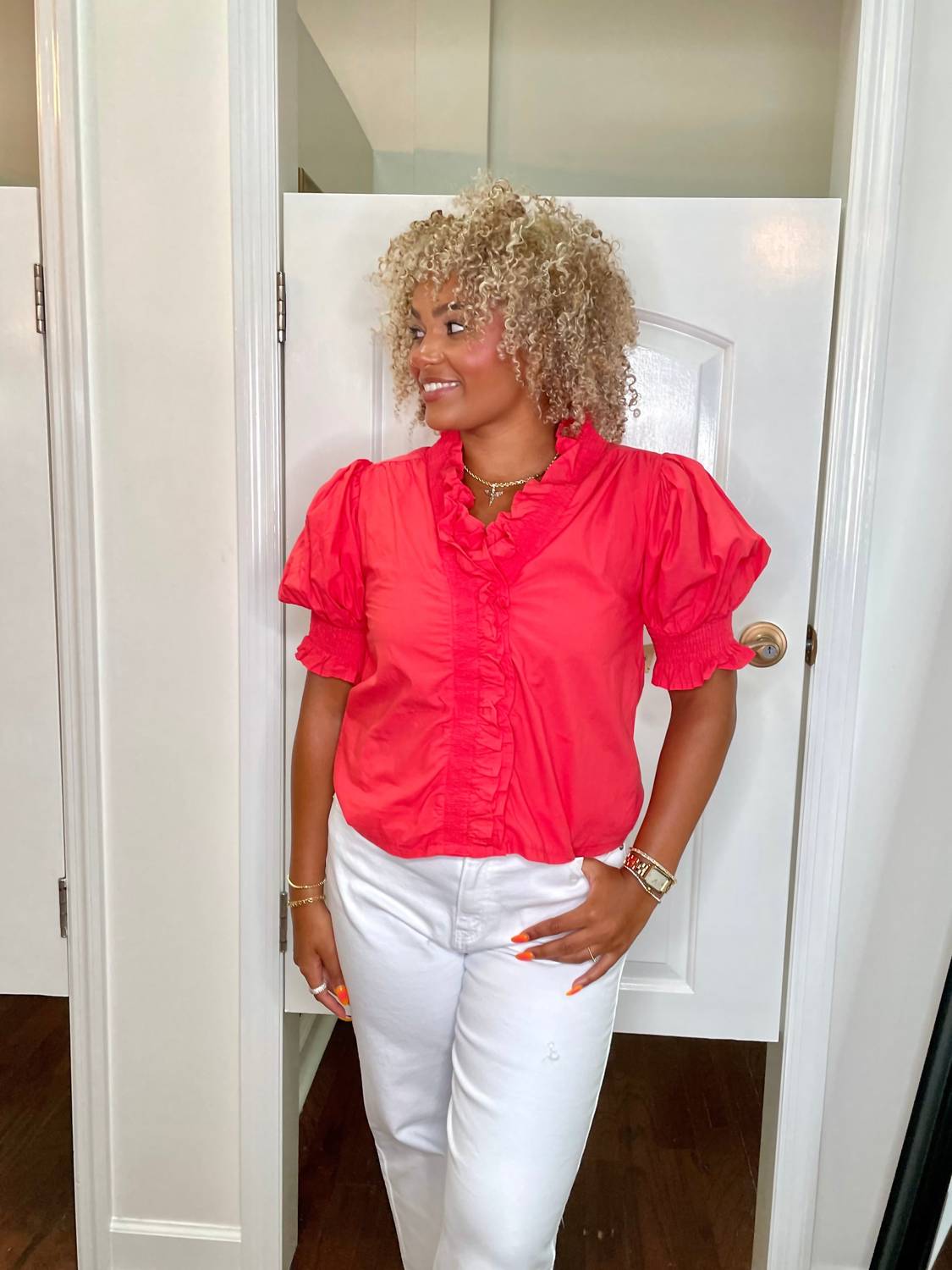 &Merci - Matera Ruffle Trim Puff Sleeves Blouse