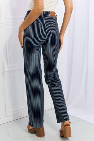 Judy Blue - High Waist Tummy Control Striped Straight Trouser Jeans