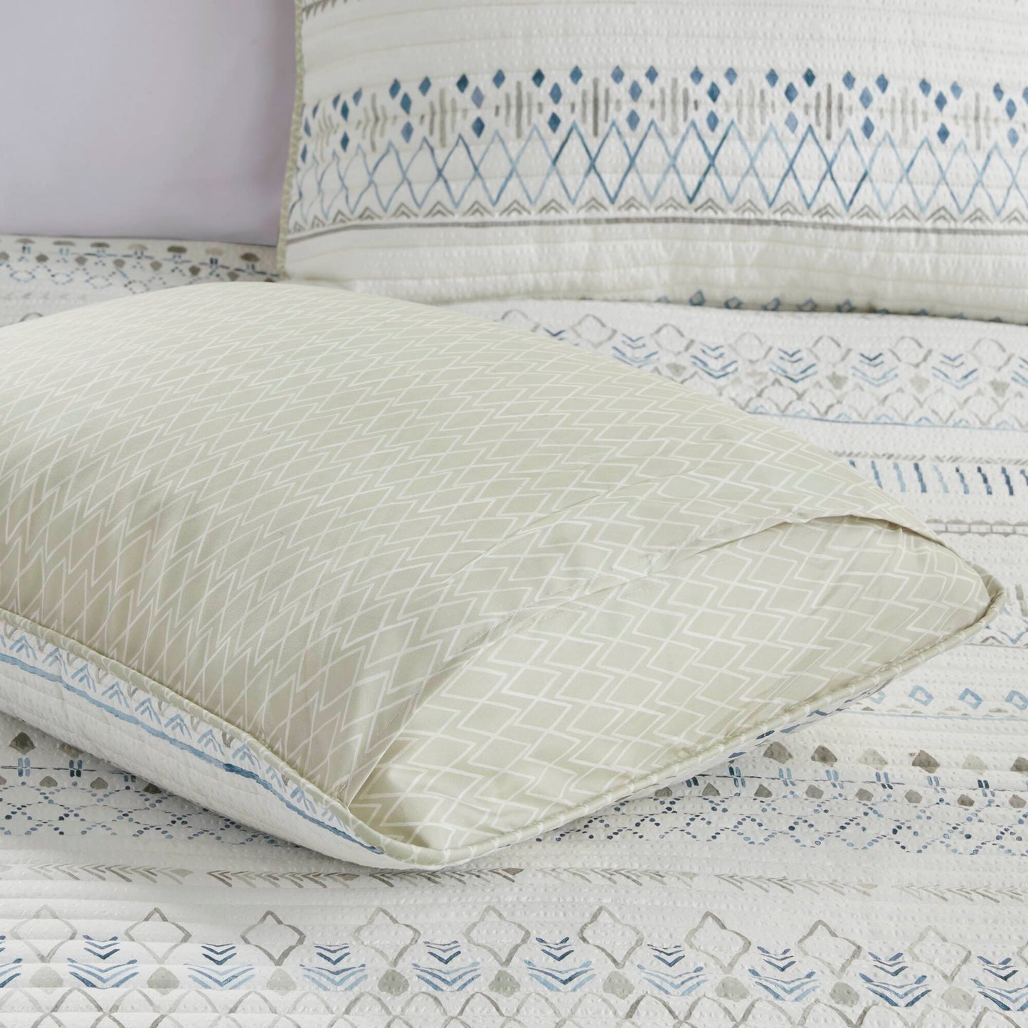 3 Piece Seersucker Quilt Set Taupe Blue King Cal King