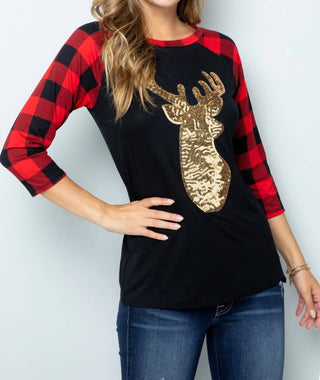 Acting Pro - Contrast Long Sleeve Deer Patch Top