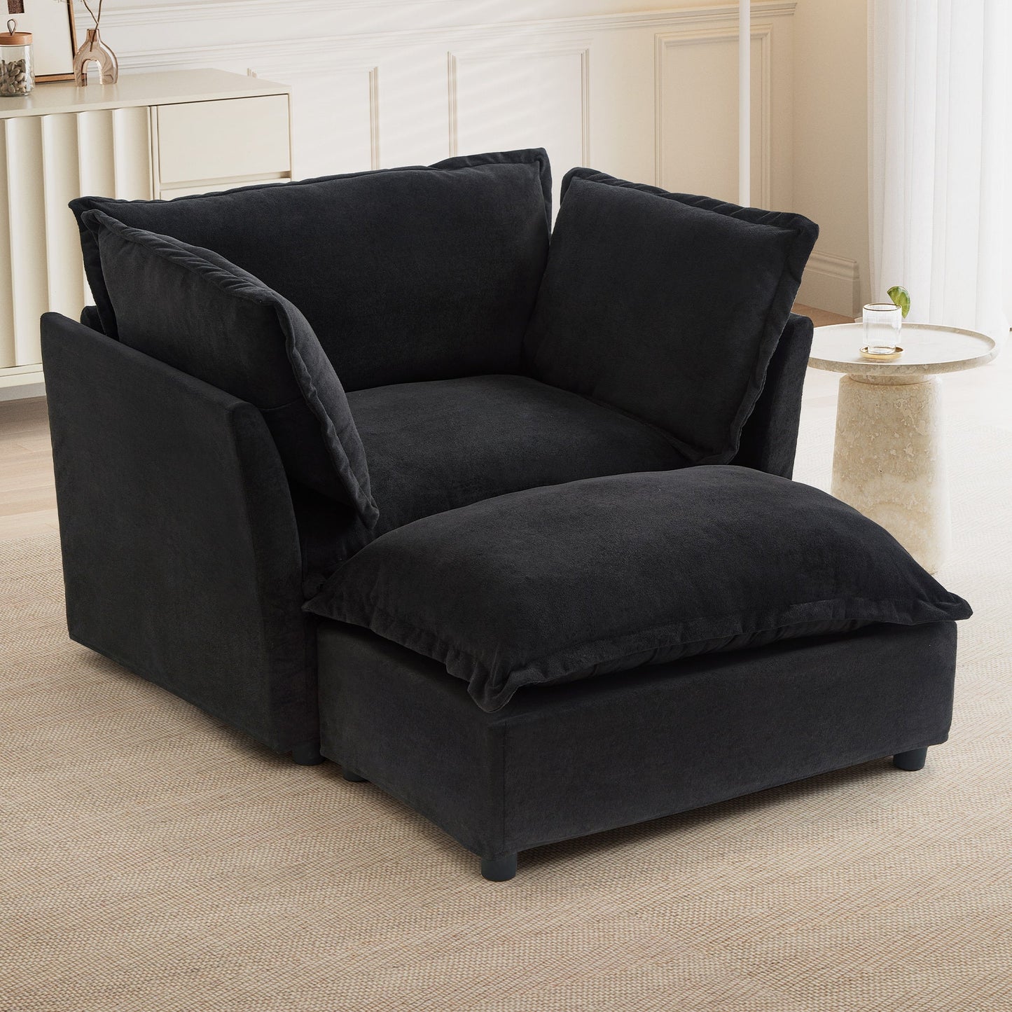 Modern Armchair Sofa 47" Cozy Upholstered Sofa Chair with Movable Ottoman