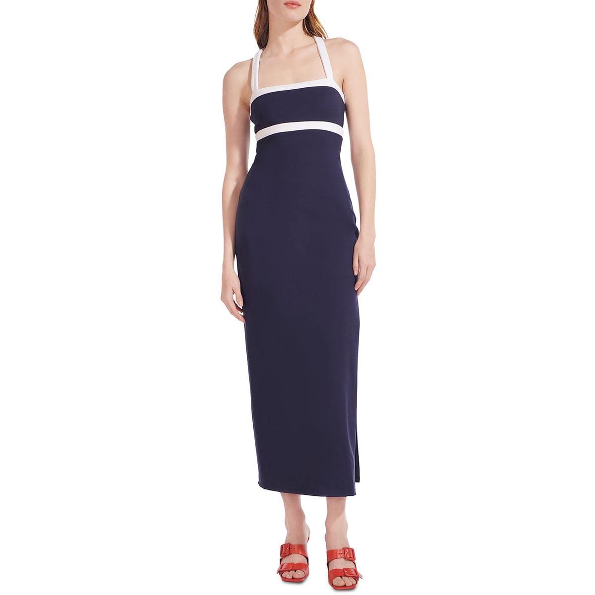 STAUD Womens Augustine Knit Square Neck Maxi Dress Navy XS