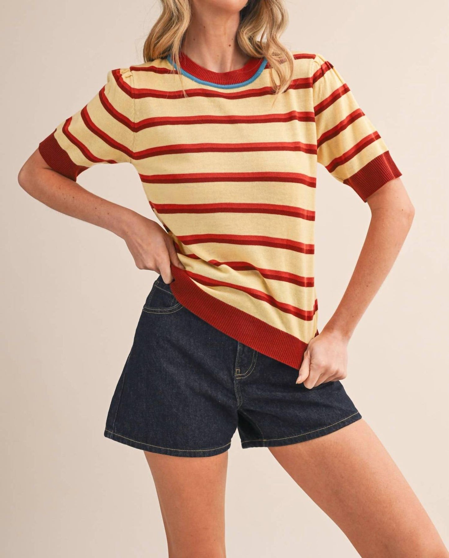 &Merci - Striped Short Sleeve Sweater