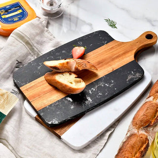 Creative Gifts International - Marble and Acacia Wood Center Handled Board