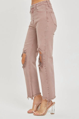 Risen - High Rise Knee Distressed Straight Jean