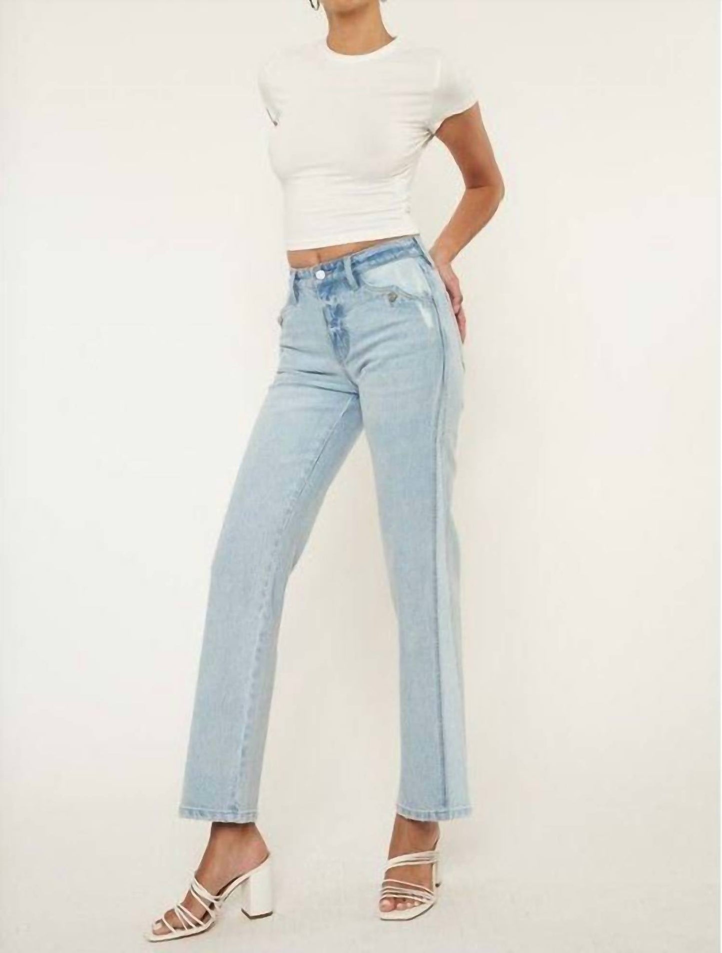 Kancan - High Rise Contrast Accent Straight Leg Jean