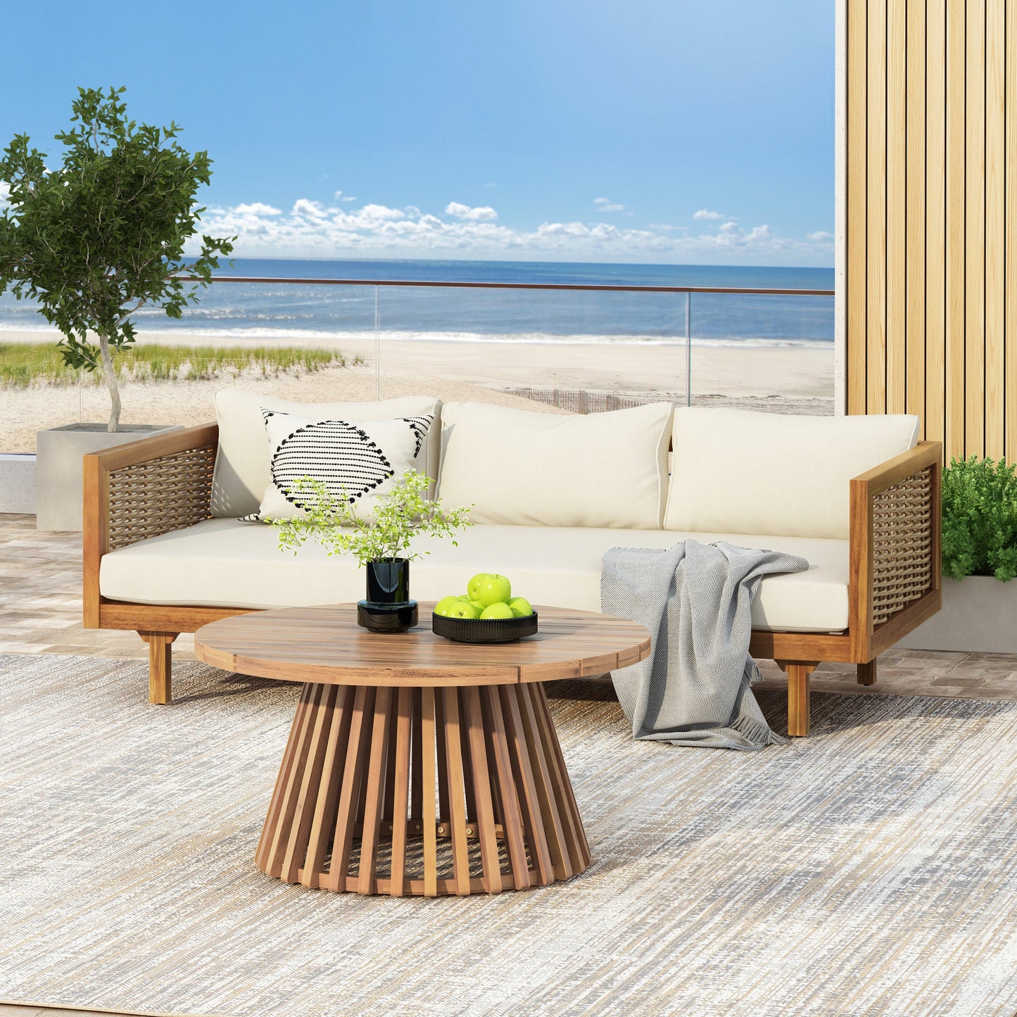Claremont 3-Seater Daybed and Acacia Wood Patio Table Set