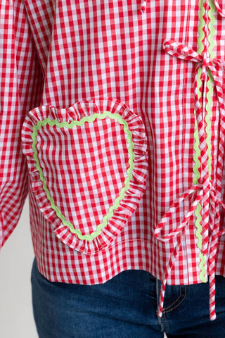 Karlie - Vintage Check Ric Rac Heart Tie Top