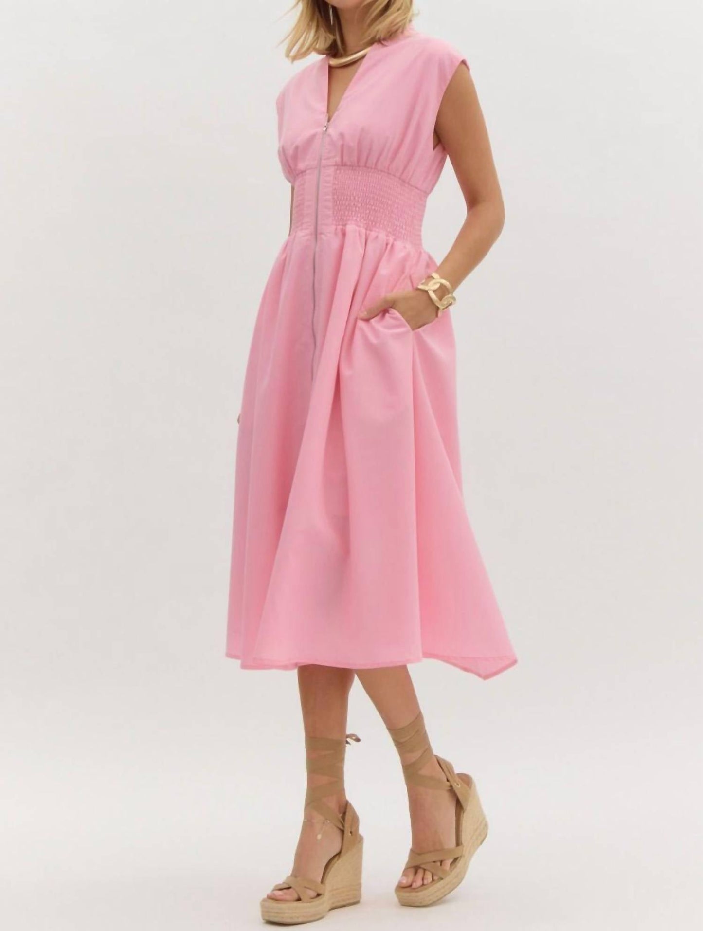 Entro - Zip Front Midi Dress