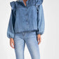 Elan - DENIM LONG SLEEVE RUFFLE TOP