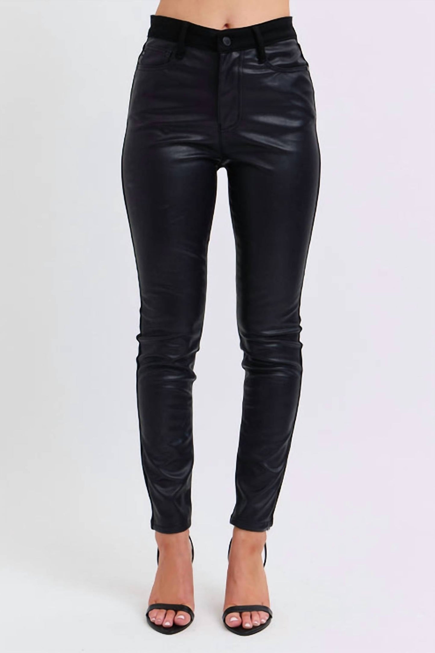 Judy Blue - High Waist Faux Leather & Denim Skinny Jeans