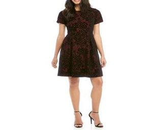 Vince Camuto Womens Burnout Lace Fit  Flare Dress BlackBurgundy Size 2