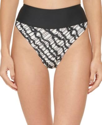 DKNY High-Waist Bikini Bottoms Black White Medium
