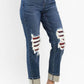 Judy Blue - Buffalo Plaid Knee Jeans