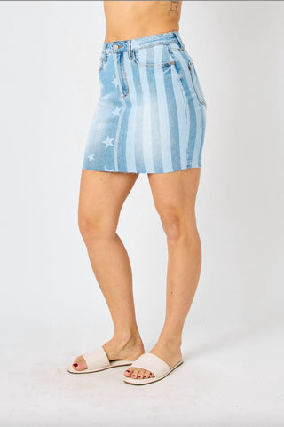 Judy Blue - Star & Stripe High Waist Bleached Skirt