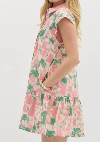 Entro - Pintuck Detail Watercolor Dress