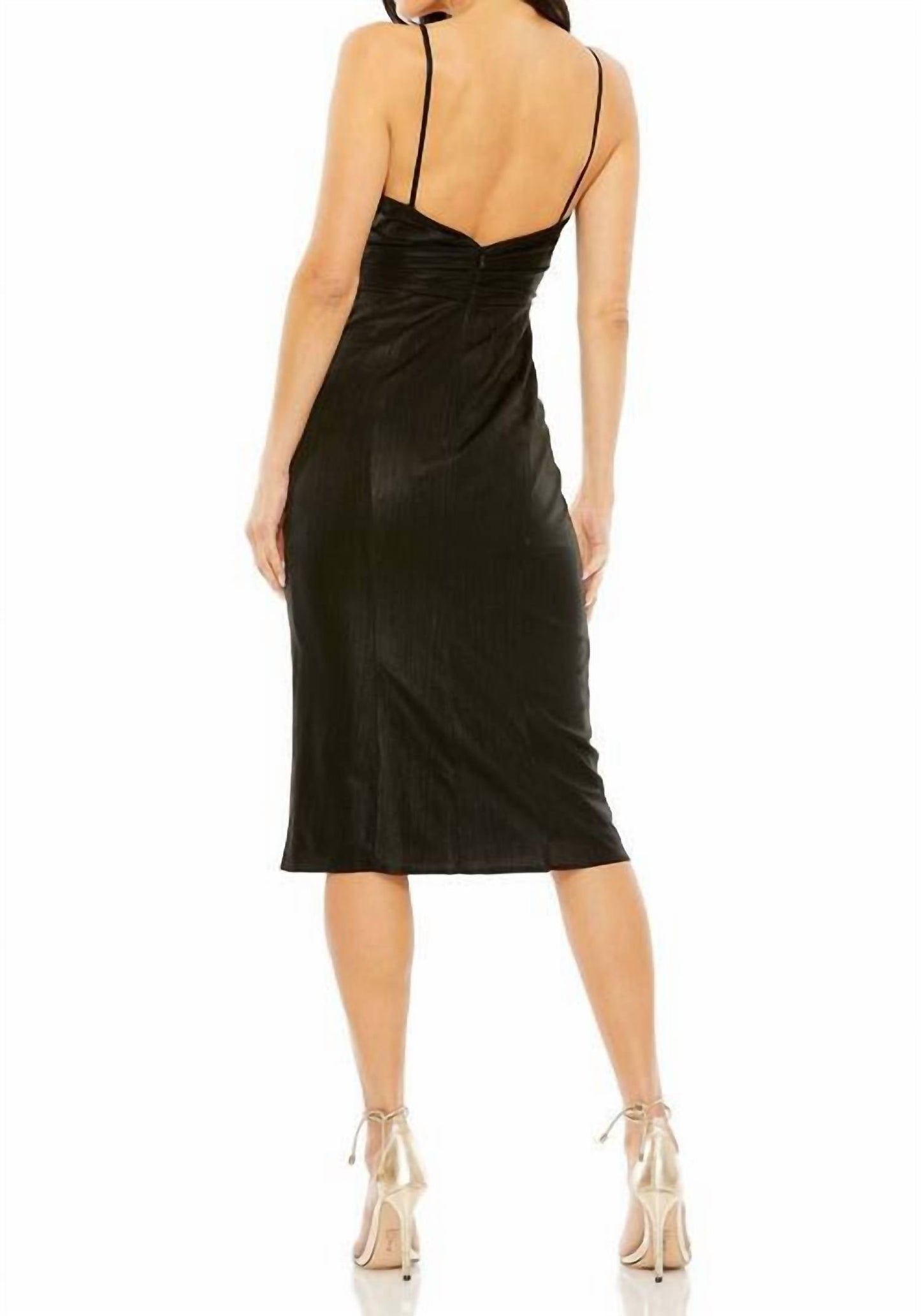 Ieena For Mac Duggal - Metallic V-neck Midi Dress