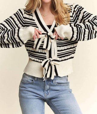 Trendsi - Adora Bow Tie Stripe Sweater Top