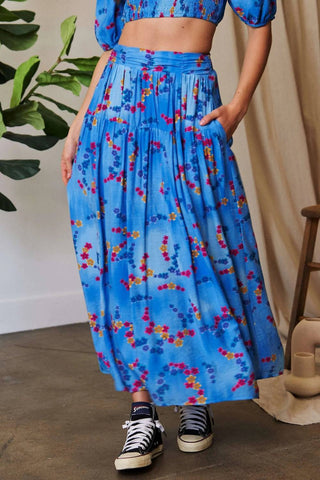 Trendsi - Davi & Dani Printed Smocking Waistband Ruffled Maxi Skirt