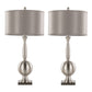 Joan 30" Contemporary Metal Table Lamp Set in Brushed Nickel with Grey Satin Shade - Set of 2