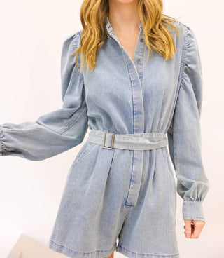 Karlie - Denim Belt Long Sleeve Romper
