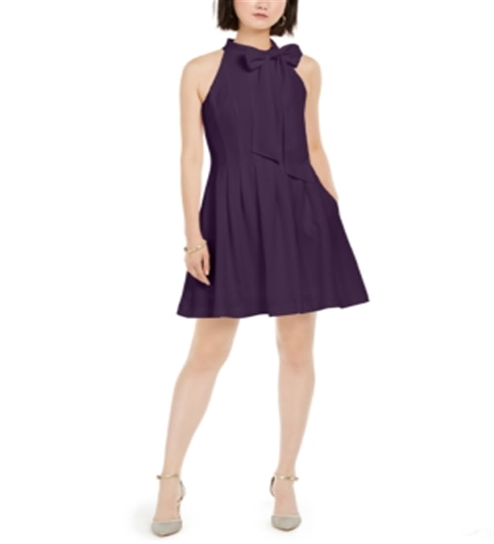 Vince Camuto Women's Bow Neck Fit & Flare Dress Purple Size 4
