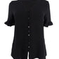 CeCe Sportswear Women's 3/4 Sleeve Ruffled Button Blouse, Rich Black, S