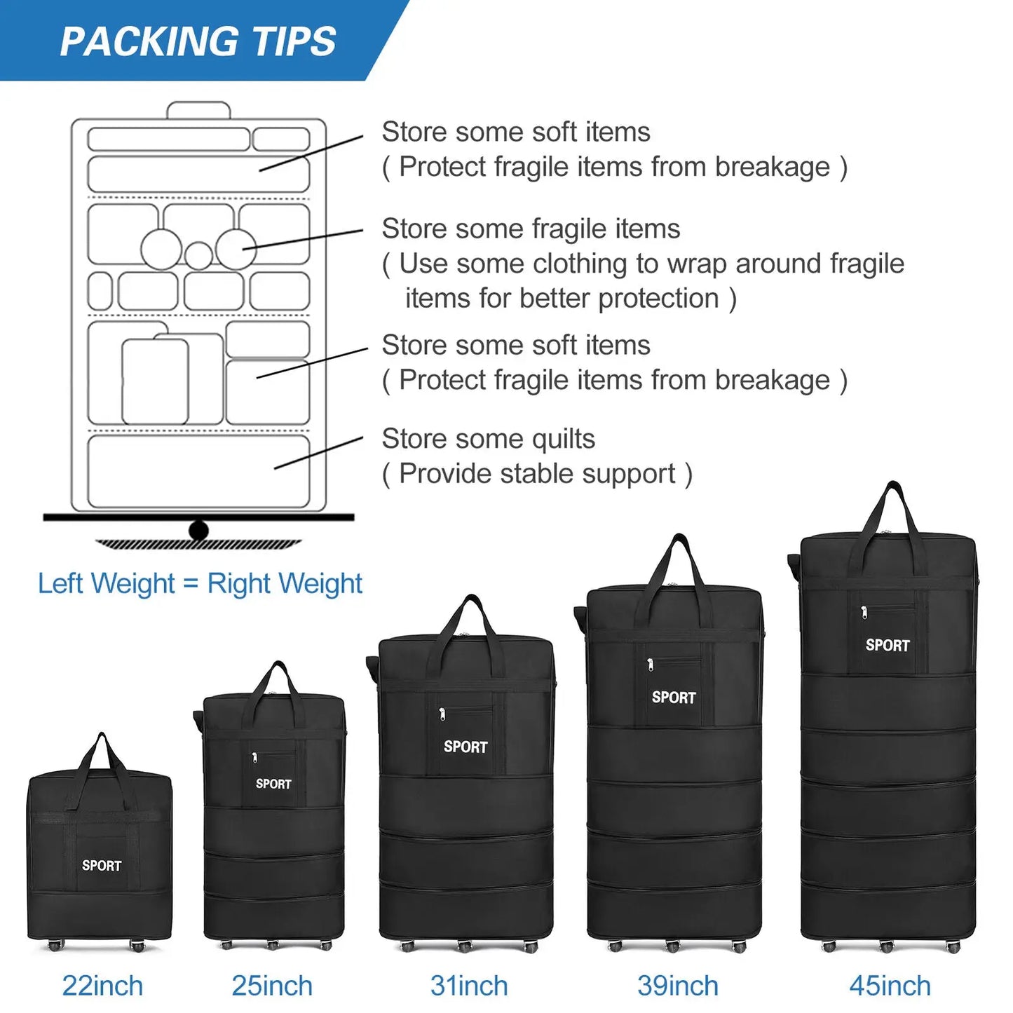 42 Inch Expandable Lightweight Rolling Travel Suitcase