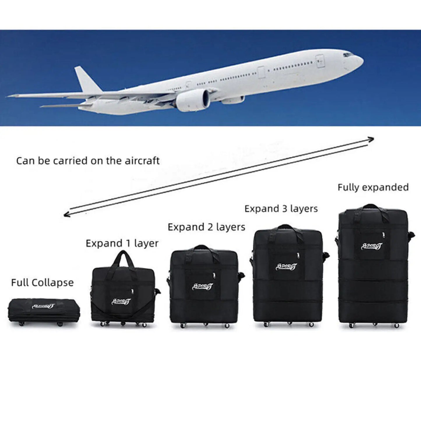 42 Inch Expandable Lightweight Rolling Travel Suitcase